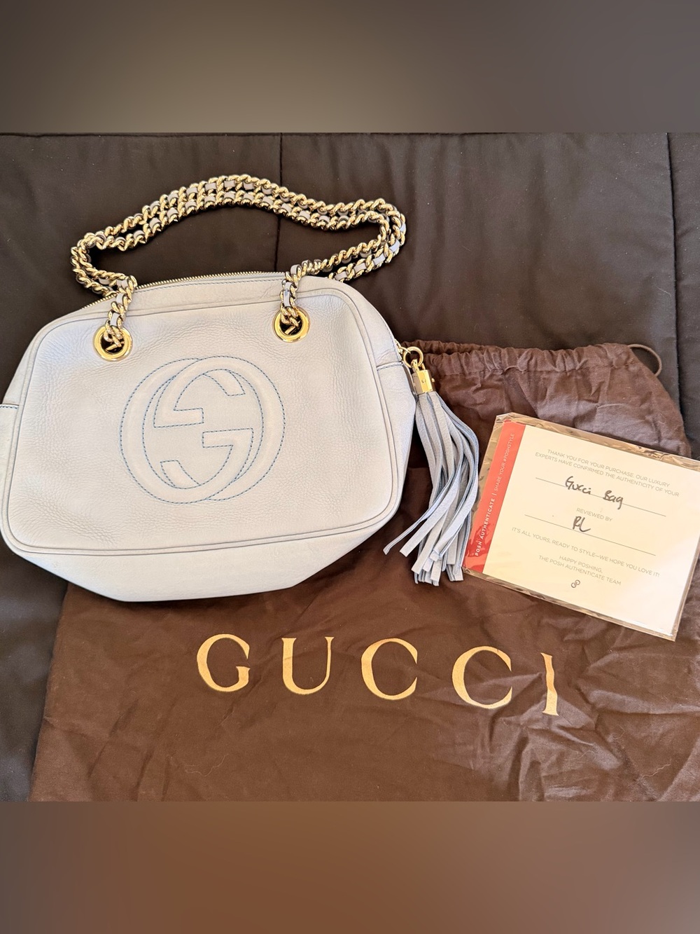 Gucci Soho Shoulder Bag Periwinkle Blue Nubuck